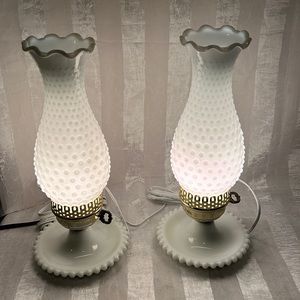 Vintage Fenton Hobnail Milk Glass Lamps